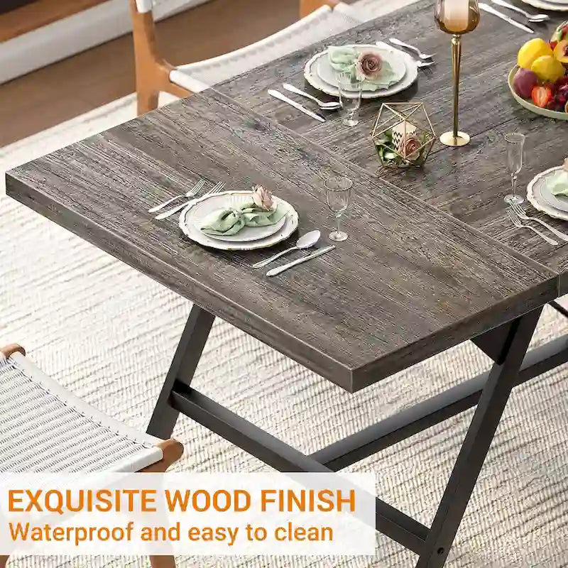 Table de salle à manger de style rustique pour 8 personnes, table de cuisine rectangulaire en bois de 180 cm