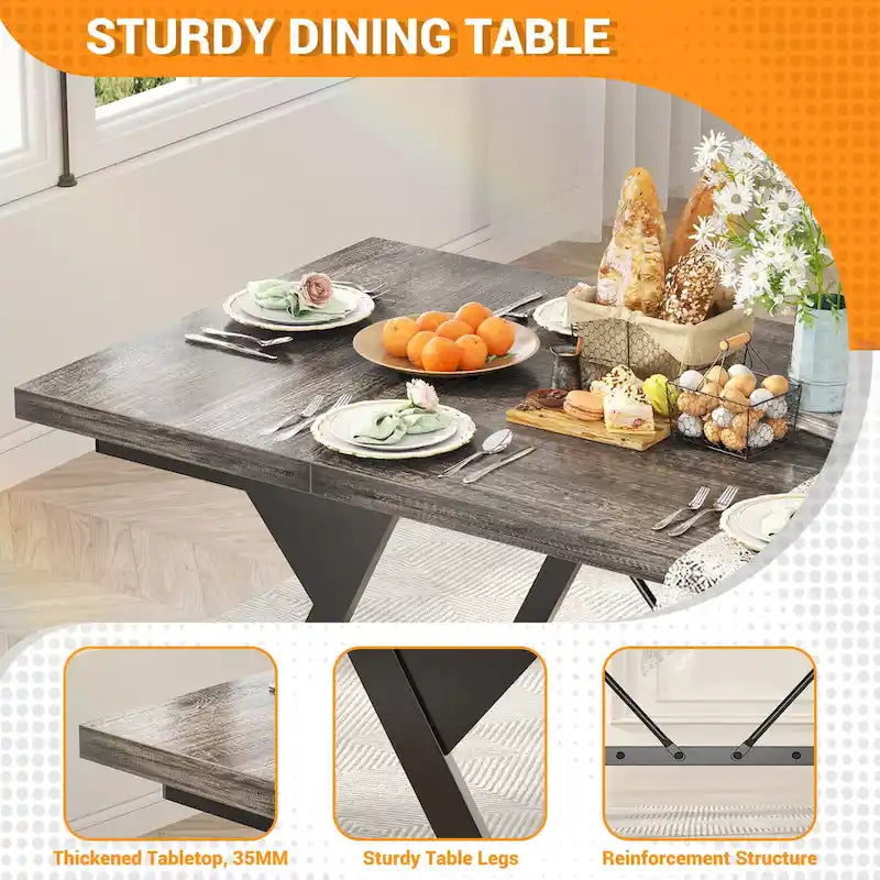 Table de salle à manger de style rustique pour 8 personnes, table de cuisine rectangulaire en bois de 180 cm