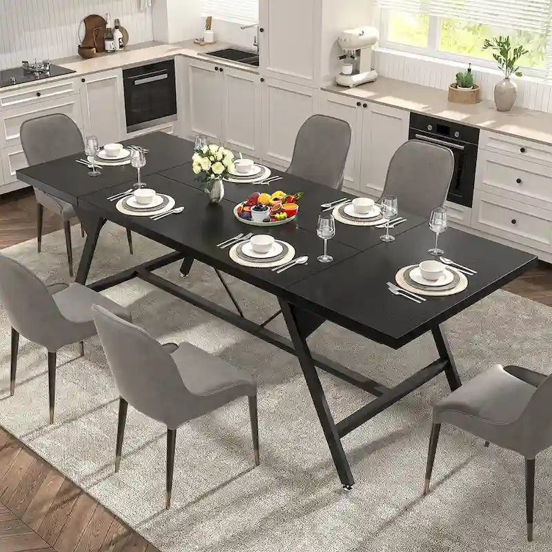 Table de salle à manger de style rustique pour 8 personnes, table de cuisine rectangulaire en bois de 180 cm