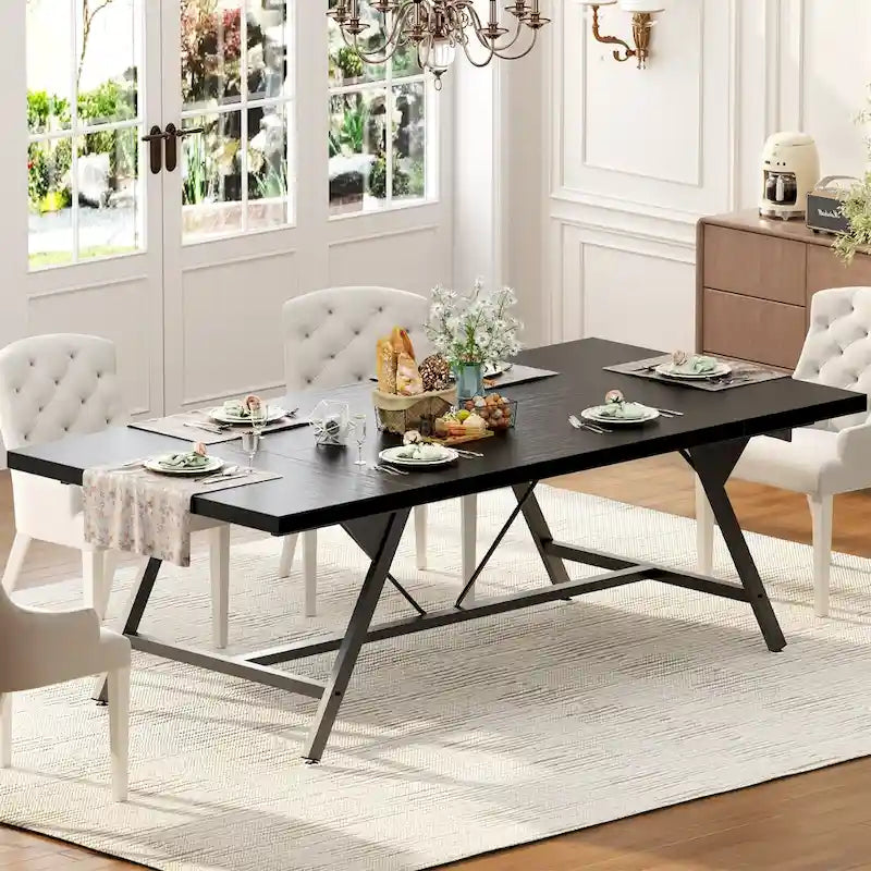 Table de salle à manger de style rustique pour 8 personnes, table de cuisine rectangulaire en bois de 180 cm