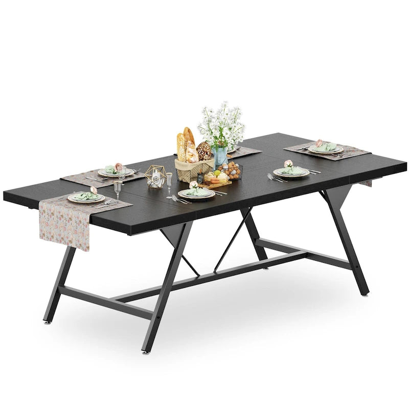 Table de salle à manger de style rustique pour 8 personnes, table de cuisine rectangulaire en bois de 180 cm