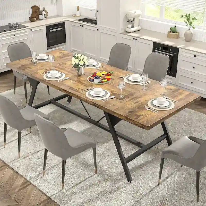 Table de salle à manger de style rustique pour 8 personnes, table de cuisine rectangulaire en bois de 180 cm