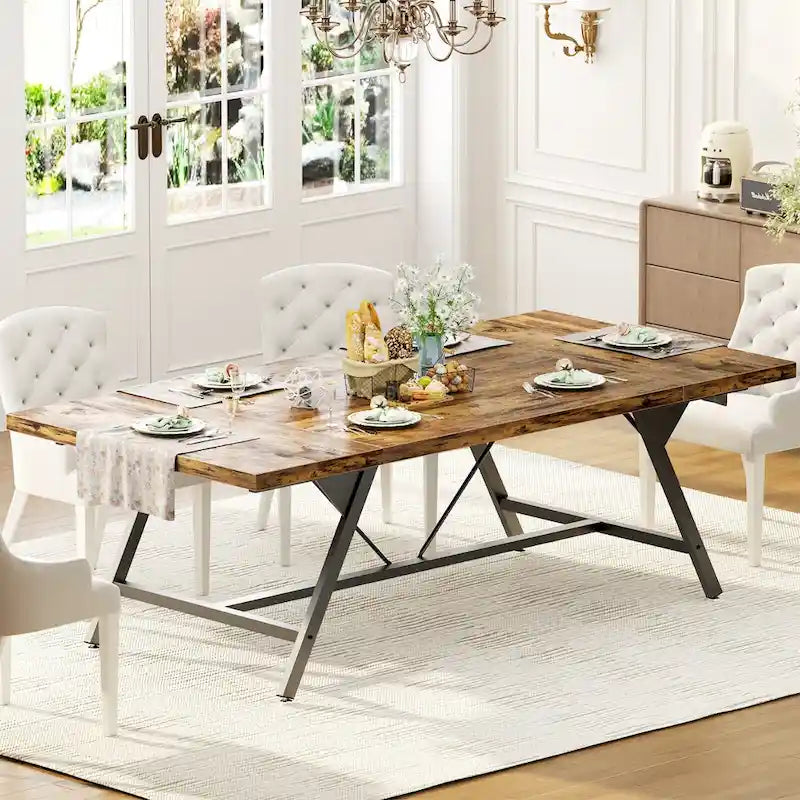 Table de salle à manger de style rustique pour 8 personnes, table de cuisine rectangulaire en bois de 180 cm