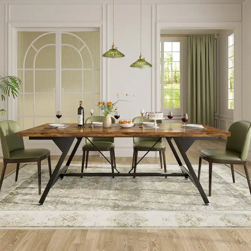 Table de salle à manger de style rustique pour 8 personnes, table de cuisine rectangulaire en bois de 180 cm