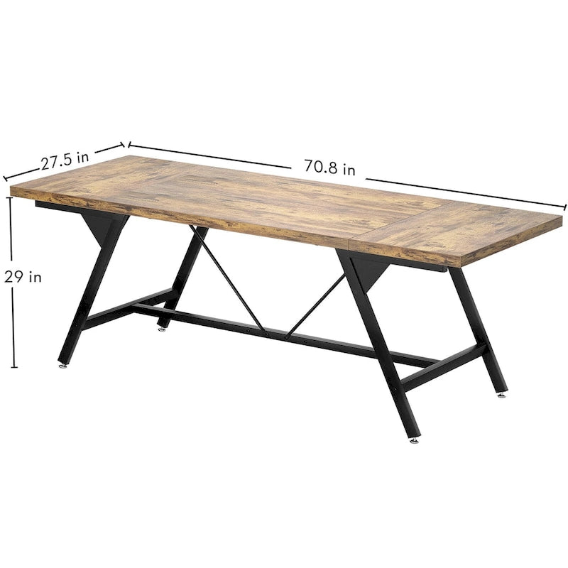 Table de salle à manger de style rustique pour 8 personnes, table de cuisine rectangulaire en bois de 180 cm