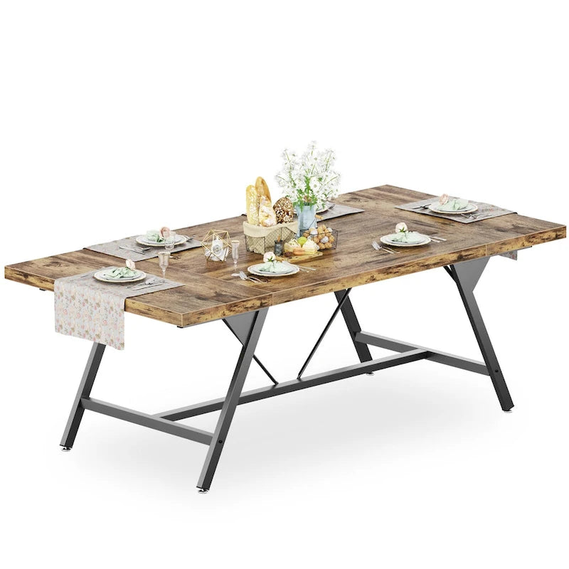 Table de salle à manger de style rustique pour 8 personnes, table de cuisine rectangulaire en bois de 180 cm