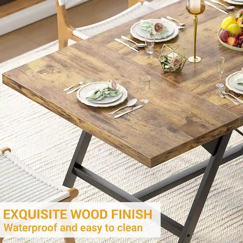 Table de salle à manger de style rustique pour 8 personnes, table de cuisine rectangulaire en bois de 180 cm