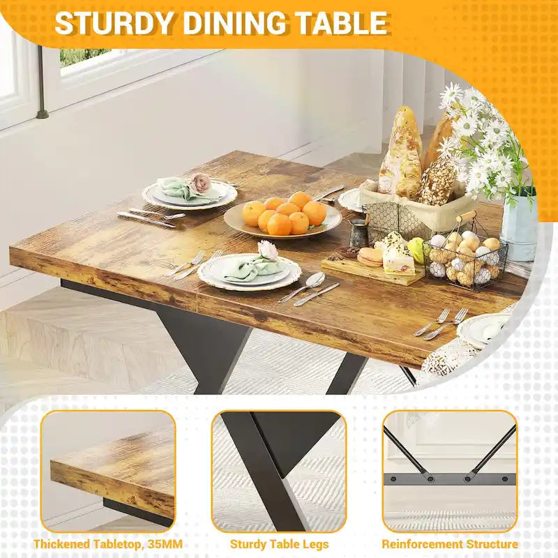 Table de salle à manger de style rustique pour 8 personnes, table de cuisine rectangulaire en bois de 180 cm