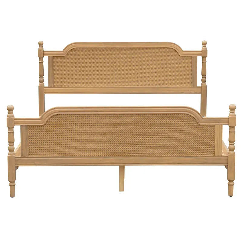 Lit plateforme de style traditionnel avec tête de lit en rotin