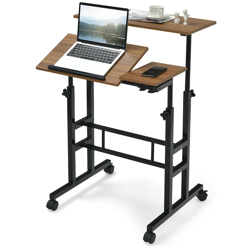 Bureau d'ordinateur inclinable et réglable pour position debout, mobile