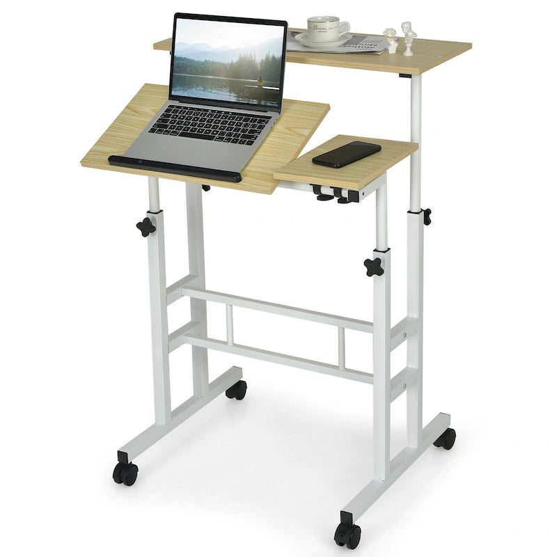 Bureau d'ordinateur inclinable et réglable pour position debout, mobile