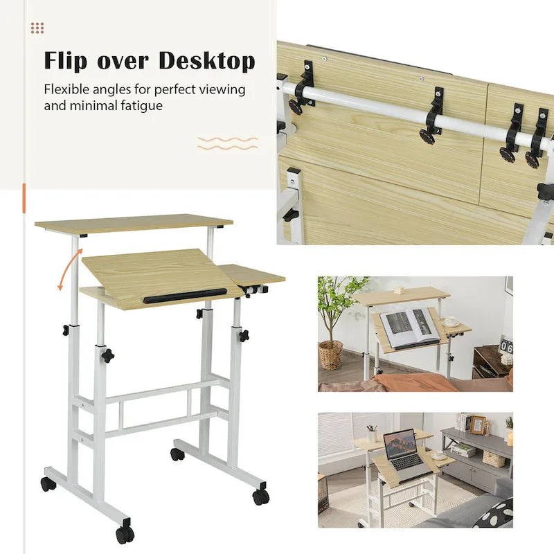 Bureau d'ordinateur inclinable et réglable pour position debout, mobile