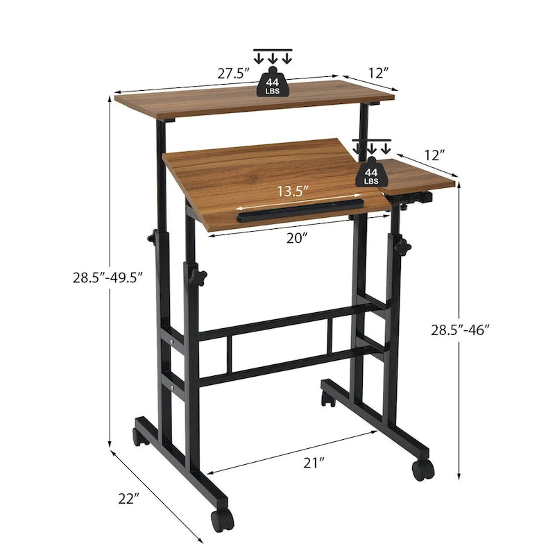 Bureau d'ordinateur inclinable et réglable pour position debout, mobile