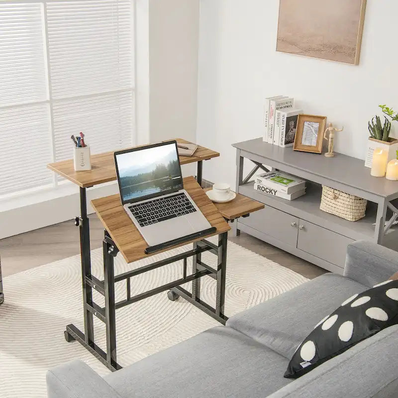 Bureau d'ordinateur inclinable et réglable pour position debout, mobile