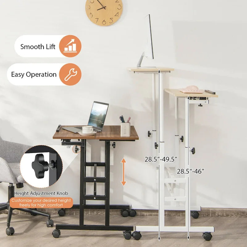 Bureau d'ordinateur inclinable et réglable pour position debout, mobile