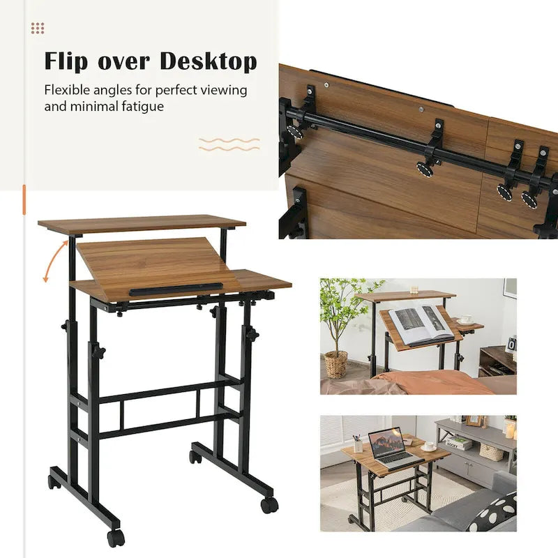 Bureau d'ordinateur inclinable et réglable pour position debout, mobile