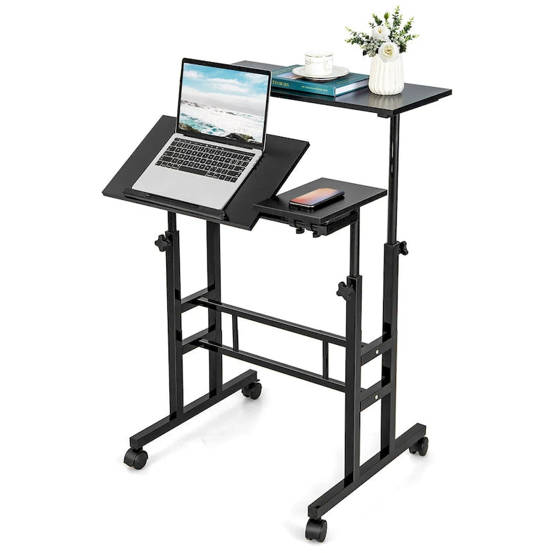 Bureau d'ordinateur inclinable et réglable pour position debout, mobile