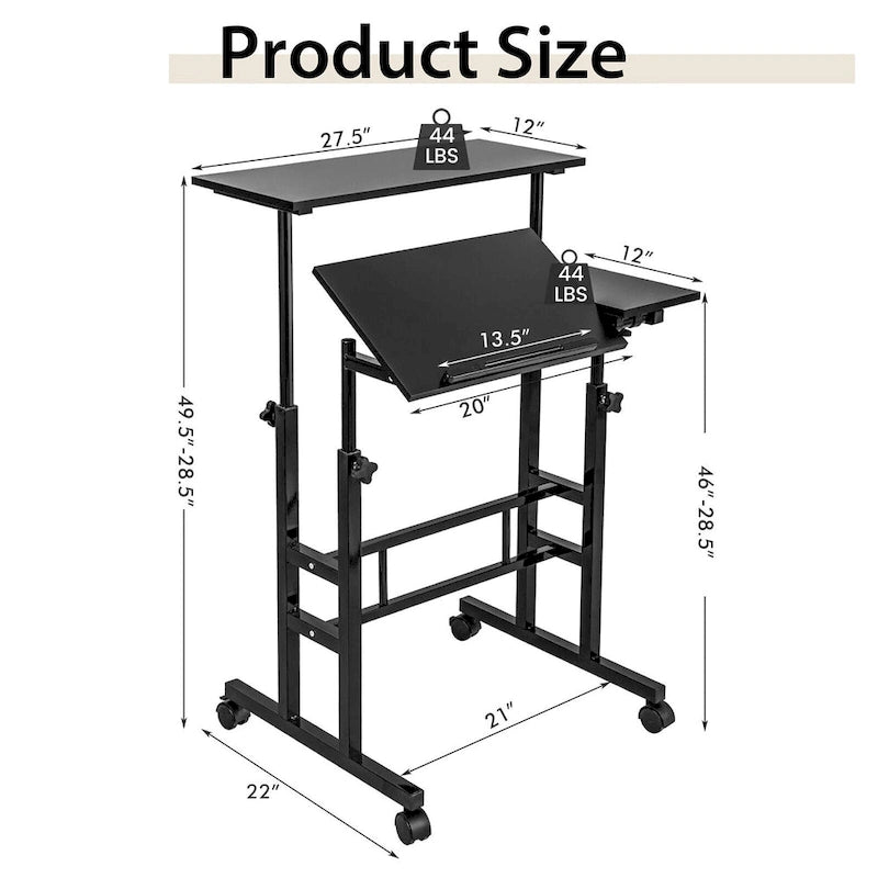 Bureau d'ordinateur inclinable et réglable pour position debout, mobile
