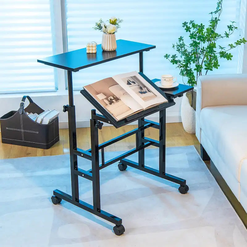 Bureau d'ordinateur inclinable et réglable pour position debout, mobile