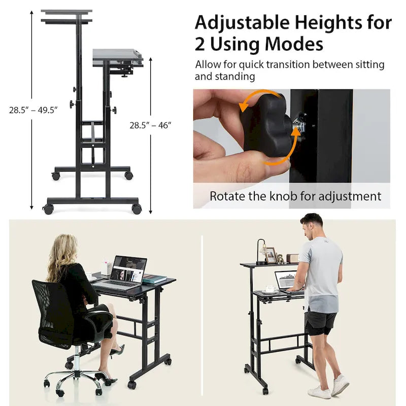 Bureau d'ordinateur inclinable et réglable pour position debout, mobile
