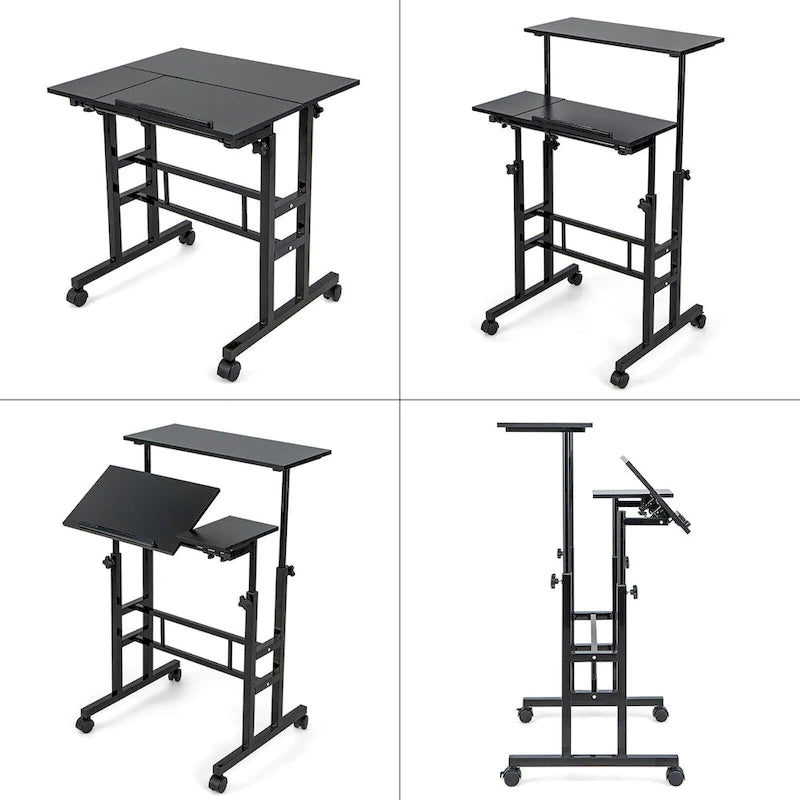Bureau d'ordinateur inclinable et réglable pour position debout, mobile