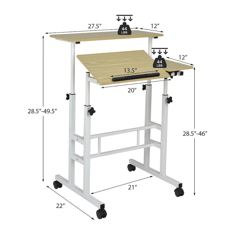Bureau d'ordinateur inclinable et réglable pour position debout, mobile