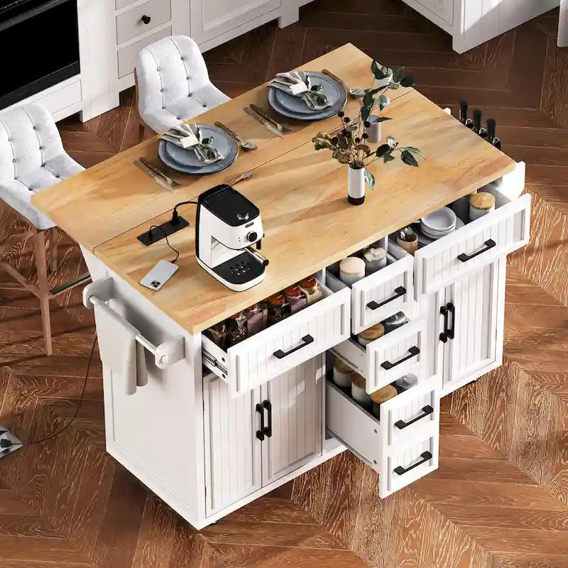 Îlot de cuisine de 56,5 po avec abattant et station de recharge