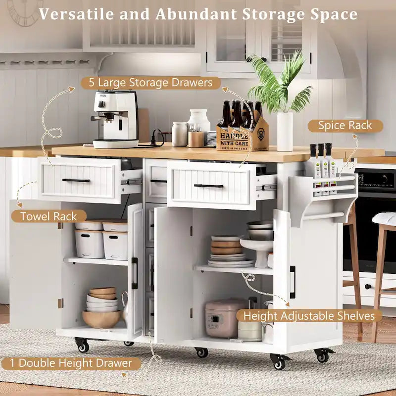 Îlot de cuisine de 56,5 po avec abattant et station de recharge
