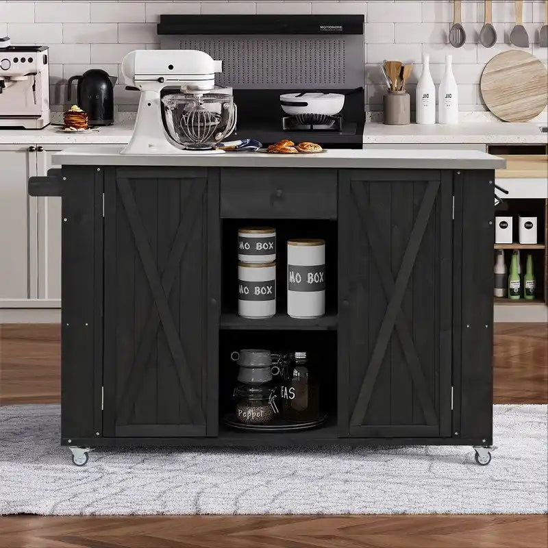 52,25 îlots de cuisine extérieure avec plateau en acier inoxydable, grand espace de rangement