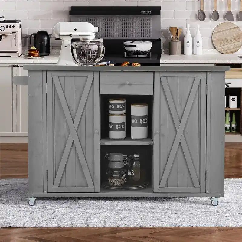 52,25 îlots de cuisine extérieure avec plateau en acier inoxydable, grand espace de rangement