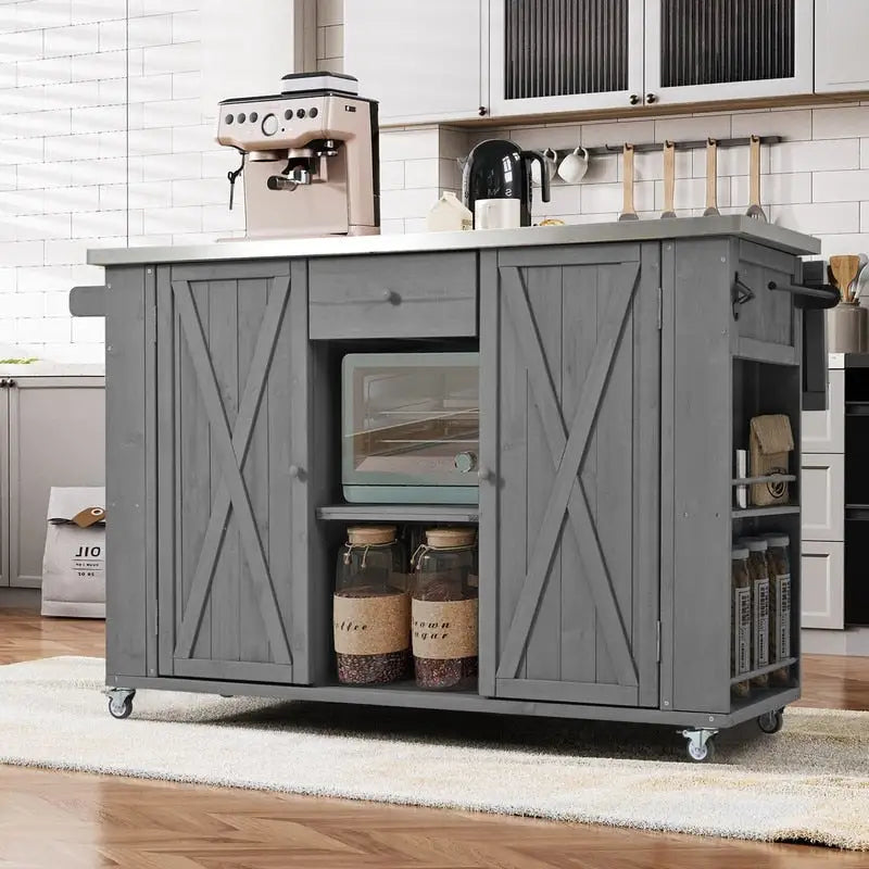 52,25 îlots de cuisine extérieure avec plateau en acier inoxydable, grand espace de rangement