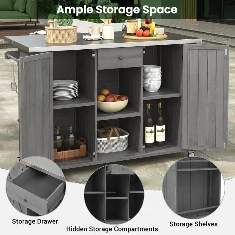 52,25 îlots de cuisine extérieure avec plateau en acier inoxydable, grand espace de rangement