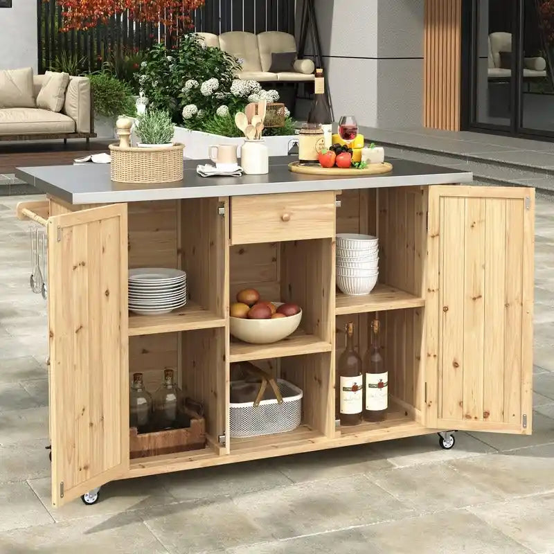 52,25 îlots de cuisine extérieure avec plateau en acier inoxydable, grand espace de rangement