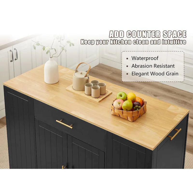 Îlot de cuisine avec poubelle basculante intégrée, table îlot mobile avec tiroir