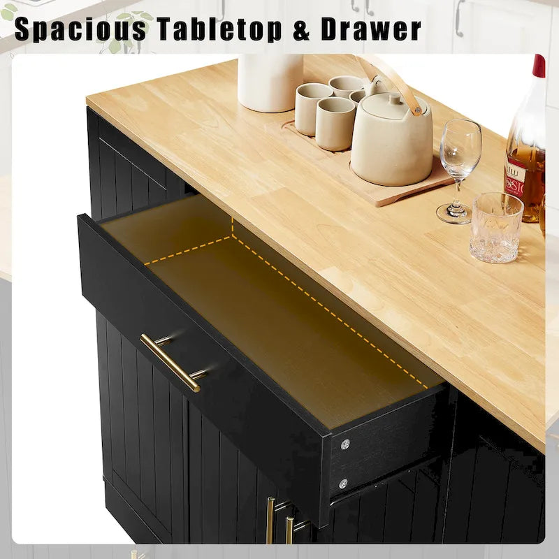 Îlot de cuisine avec poubelle basculante intégrée, table îlot mobile avec tiroir