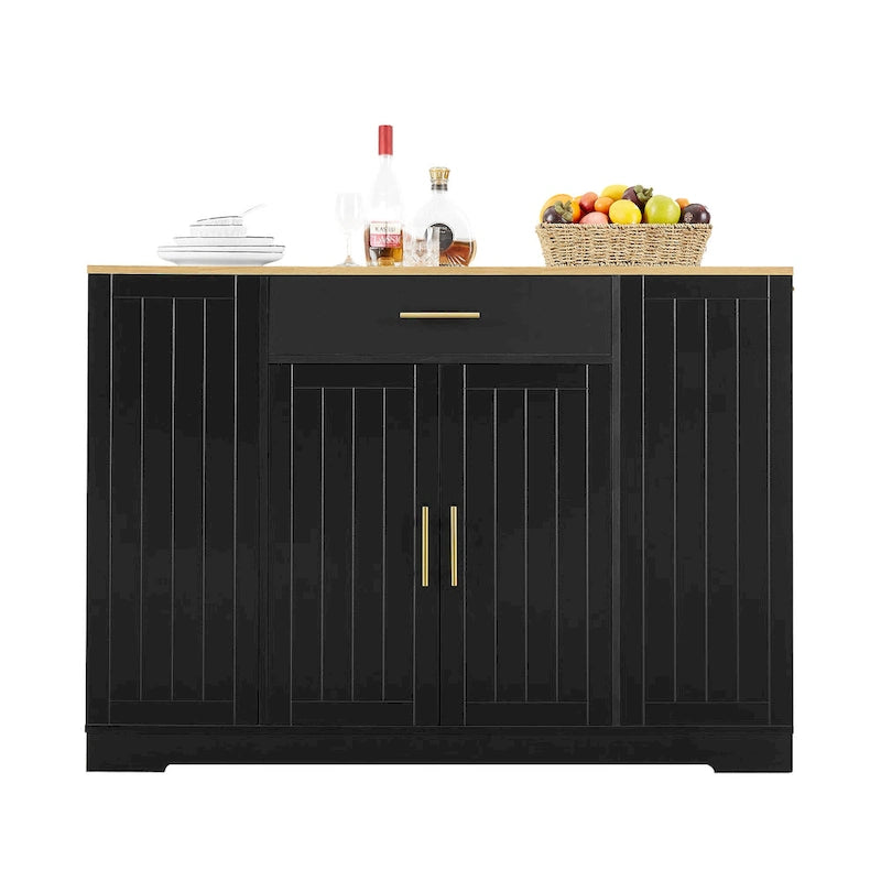 Îlot de cuisine avec poubelle basculante intégrée, table îlot mobile avec tiroir