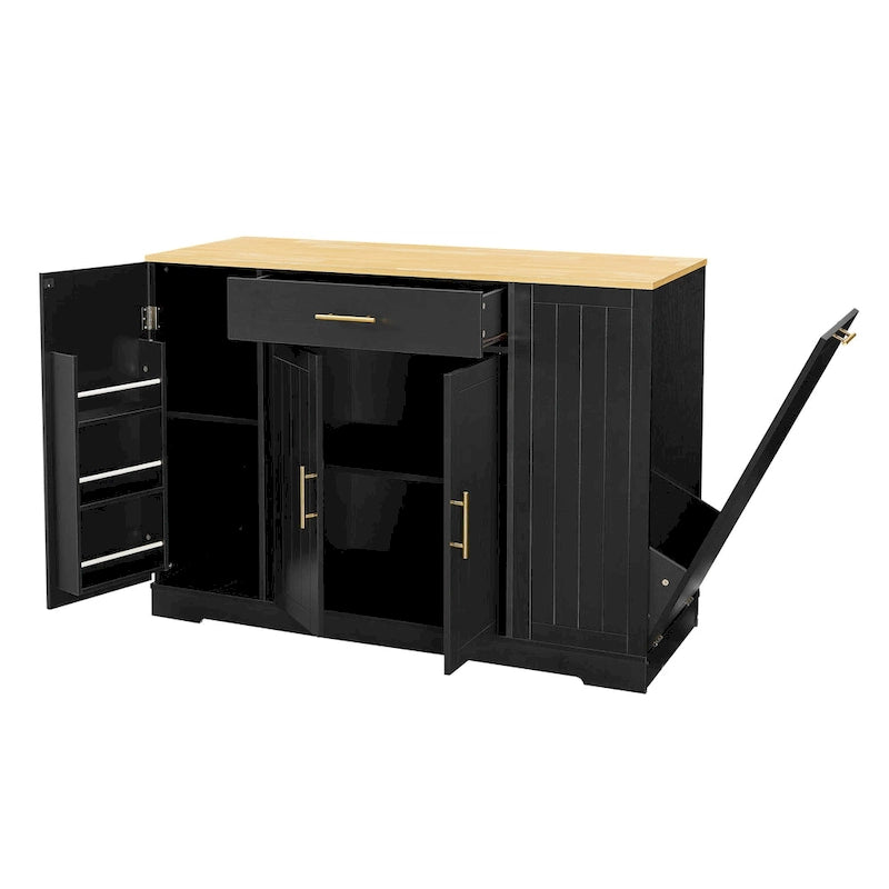 Îlot de cuisine avec poubelle basculante intégrée, table îlot mobile avec tiroir