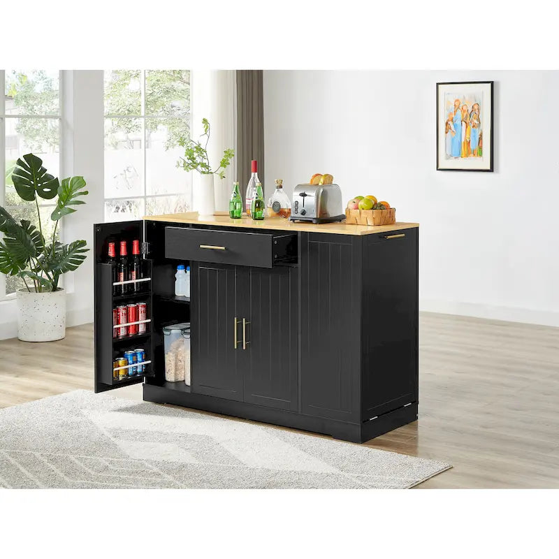 Îlot de cuisine avec poubelle basculante intégrée, table îlot mobile avec tiroir