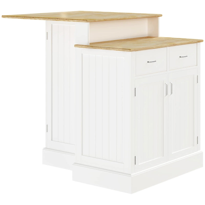 Îlot de cuisine avec armoire de rangement et plateau en bois d'hévéa à 2 niveaux
