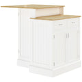 Îlot de cuisine avec armoire de rangement et plateau en bois d'hévéa à 2 niveaux