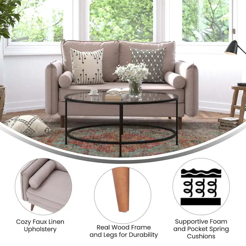 Causeuse compacte en similicuir avec pieds en bois