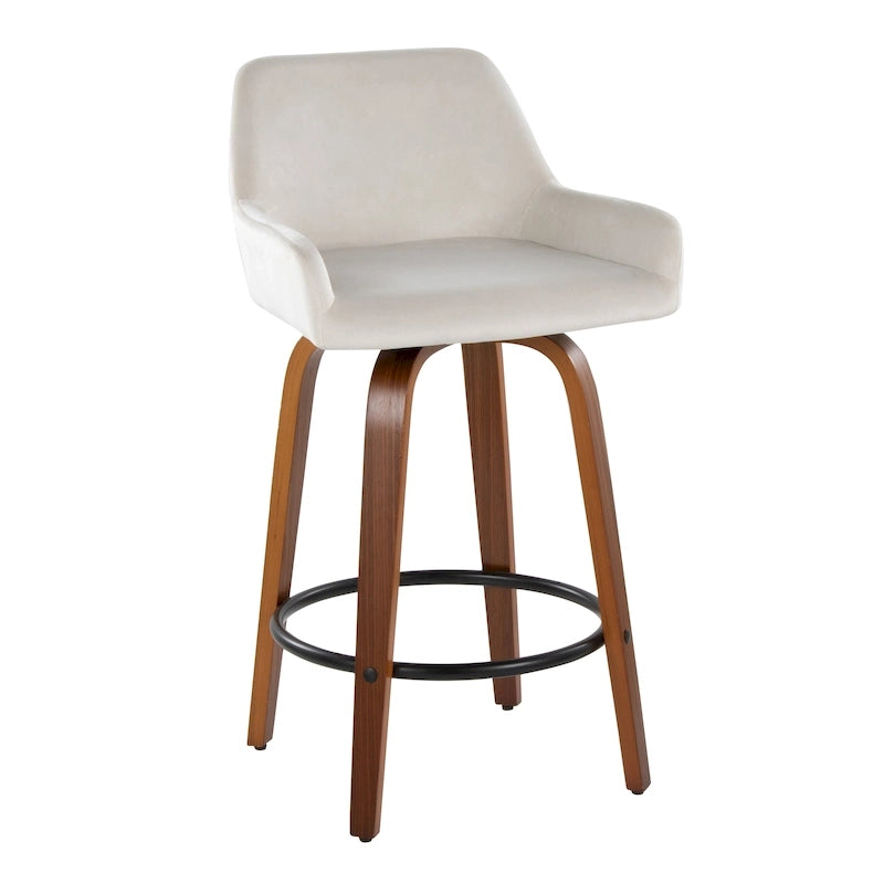 Tabouret de comptoir à hauteur fixe avec pieds en bois courbé et repose-pieds rond (lot de 2)