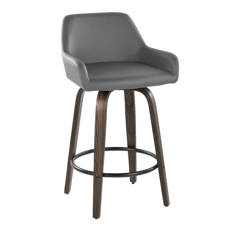 Tabouret de comptoir à hauteur fixe avec pieds en bois courbé et repose-pieds rond (lot de 2)