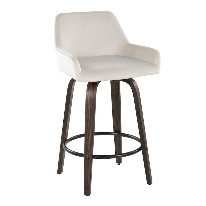 Tabouret de comptoir à hauteur fixe avec pieds en bois courbé et repose-pieds rond (lot de 2)