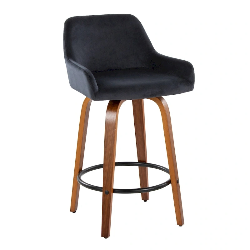 Tabouret de comptoir à hauteur fixe avec pieds en bois courbé et repose-pieds rond (lot de 2)