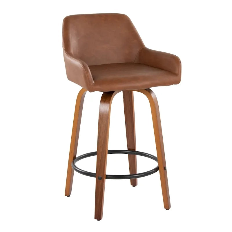 Tabouret de comptoir à hauteur fixe avec pieds en bois courbé et repose-pieds rond (lot de 2)