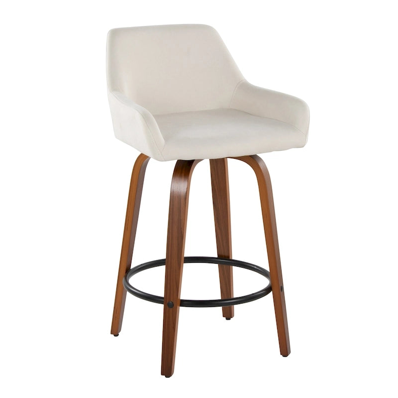 Tabouret de comptoir à hauteur fixe avec pieds en bois courbé et repose-pieds rond (lot de 2)