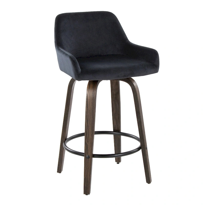 Tabouret de comptoir à hauteur fixe avec pieds en bois courbé et repose-pieds rond (lot de 2)