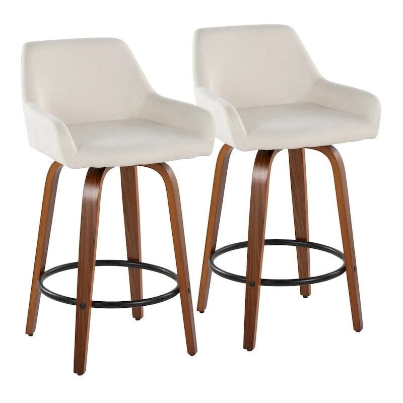 Tabouret de comptoir à hauteur fixe avec pieds en bois courbé et repose-pieds rond (lot de 2)