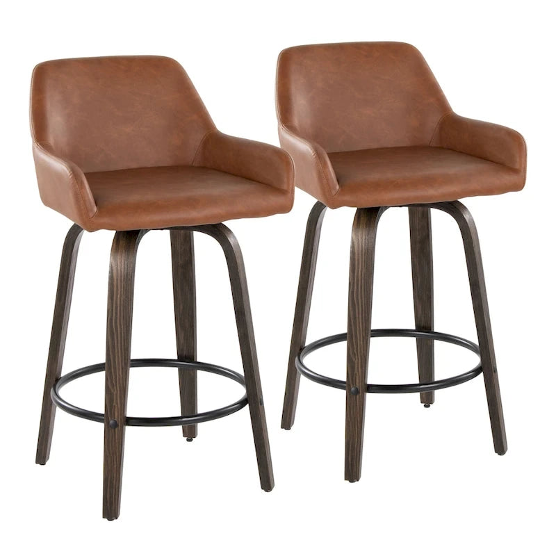 Tabouret de comptoir à hauteur fixe avec pieds en bois courbé et repose-pieds rond (lot de 2)